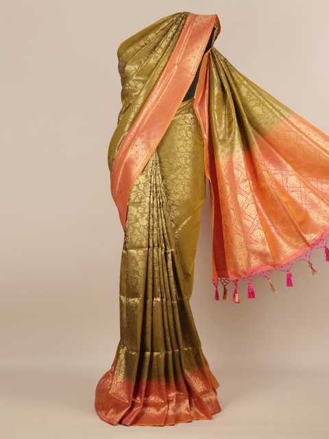 Pothys Green & Orange Jute Silk Woven Design Saree