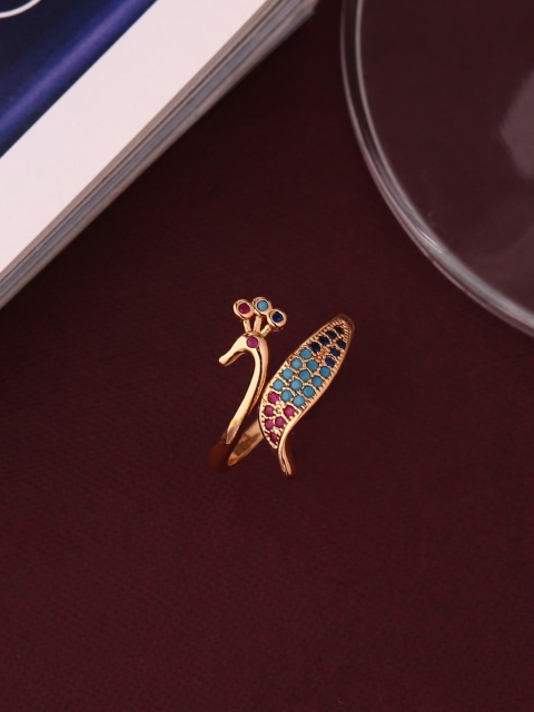 Shoshaa Gold-Plated Blue & Pink Stone-Studded Handcrafted Finger Ring