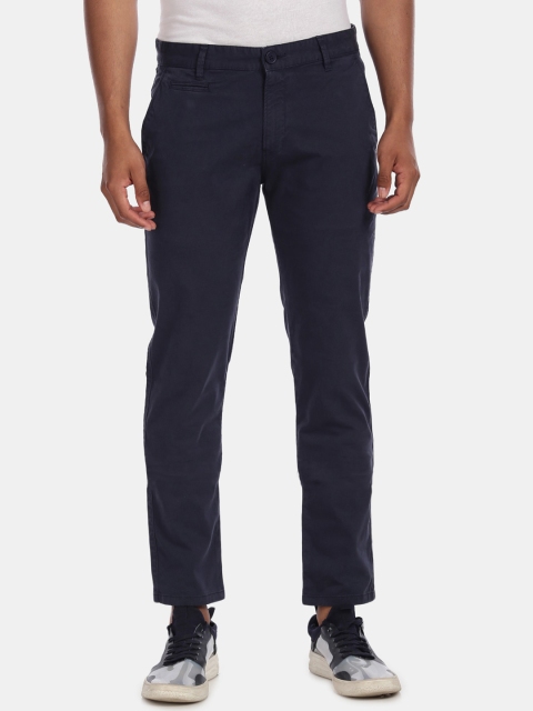 Aeropostale Men Navy Blue Solid Regular Trousers