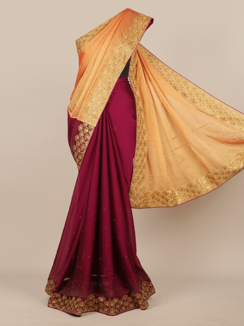 Pothys Mustard & Purple Poly Chiffon Woven Design Saree