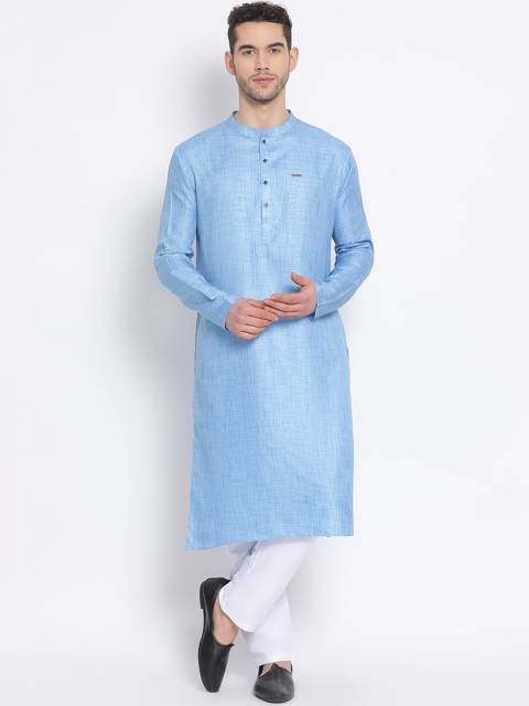 DEVOILER Men Blue Solid Straight Kurta