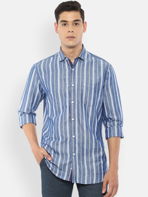 Van Heusen Sport Men Blue & White Striped Linen Cotton Slim Fit Casual Shirt
