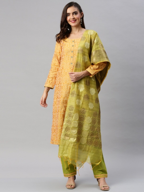 Soch Yellow & Green Woven Design Unstitched Dress Material