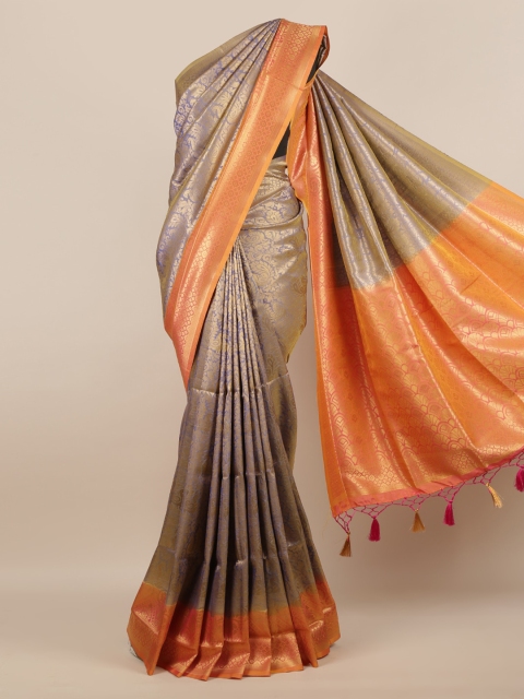 Pothys Gold-Toned & Orange Jute Silk Woven Design Saree
