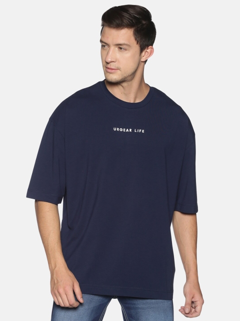 UrGear Men Navy Blue Printed Round Neck Oversized T-shirt
