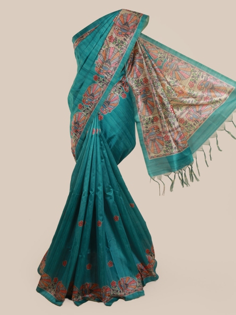 Pothys Green Striped Jute Silk Saree