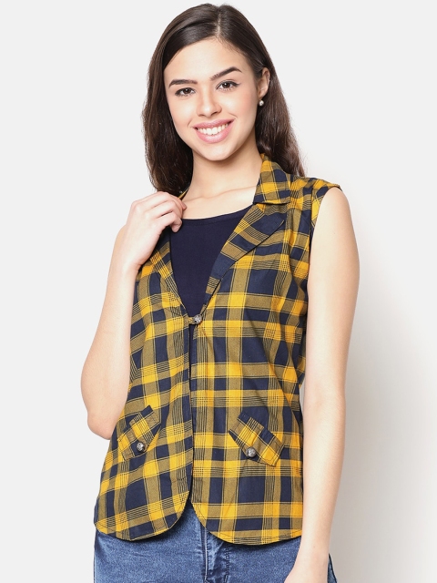 V2 Value & Variety Yellow & Navy Blue Checked Shirt Style Top & Jacket