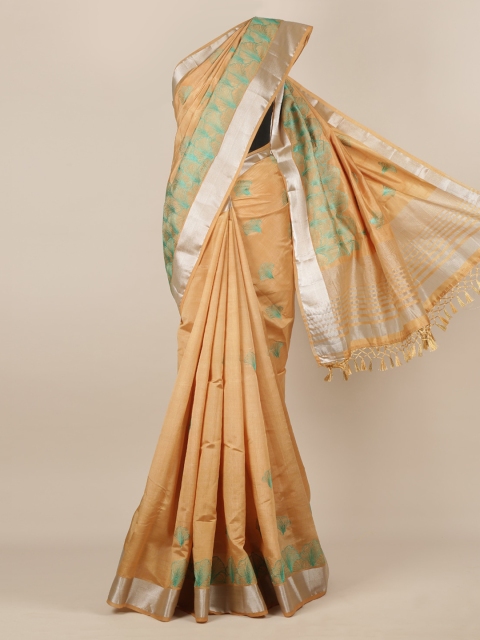 Pothys Peach-Coloured Embroidered Jute Silk Saree