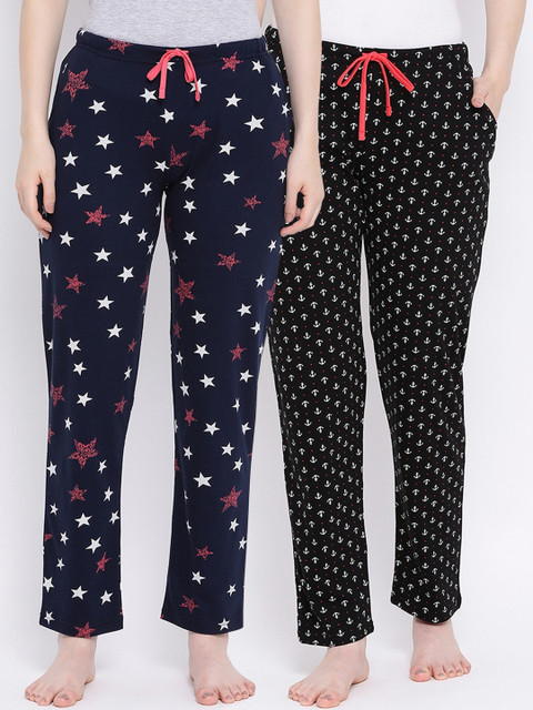 Kanvin Women Pack Of 2 Printed Cotton Lounge Pants, Black 
Kanvin Women Pack Of 2 Printed Cotton Lounge Pants, Black