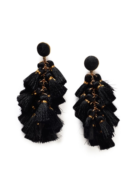 Foxy Sperks Black Contemporary Tasselled Drop Earrings