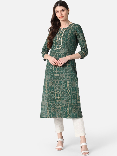 AHIKA Women Green Ethnic Motifs Printed Kurta