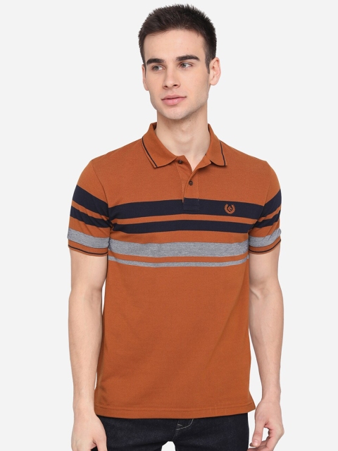 Greenfibre Men Brown Striped Polo Collar Slim Fit T-shirt