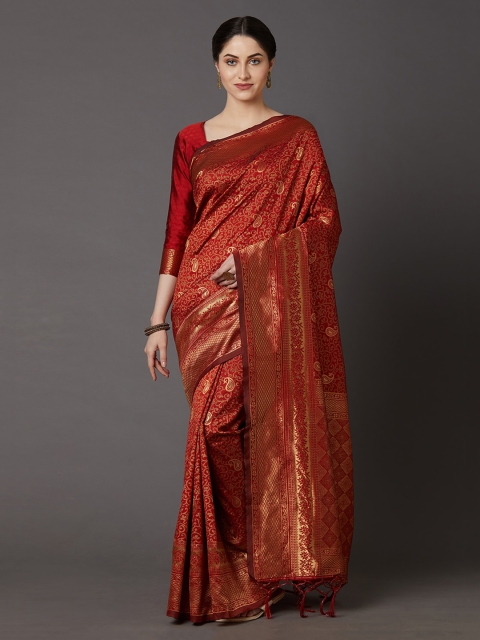 Mitera Maroon Woven Design Paisley Silk Blend Banarasi Saree
