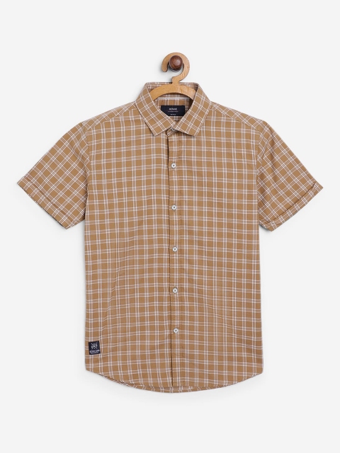 Octave Boys Brown & White Checked Cotton Casual Shirt