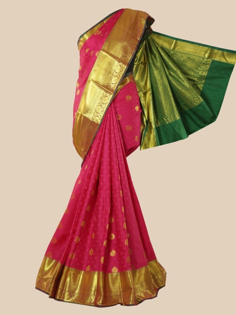 Pothys Pink & Green Woven Design Zari Silk Blend Saree