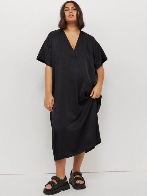 H&M+ Women Black V-Neck Kaftan Dress