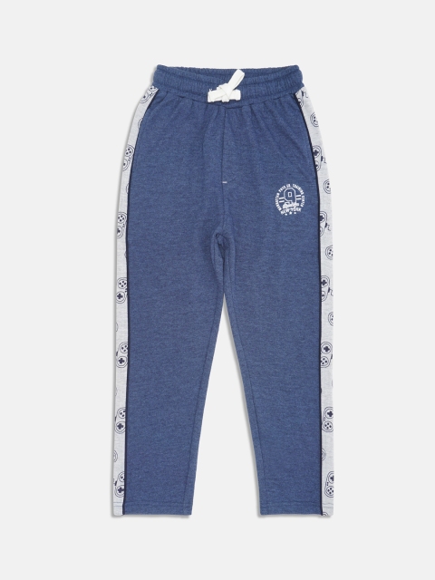 Lil Tomatoes Boys Blue Solid Straight-Fit Pure Cotton Track Pants