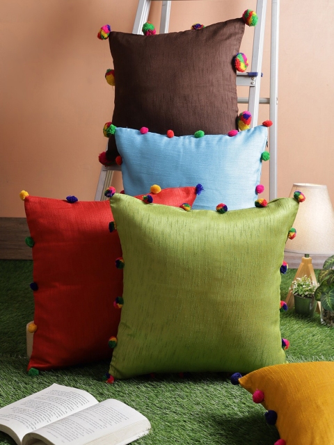 RANGDESI Brown & Blue Set of 5 Solid Pom Pom Balls Embellished Square Cushion Covers
RANGDESI Brown & Blue Set of 5 Solid Pom Pom Balls Embellished Square Cushion Covers