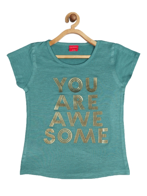 Tiny Girl Green Printed Regular Top