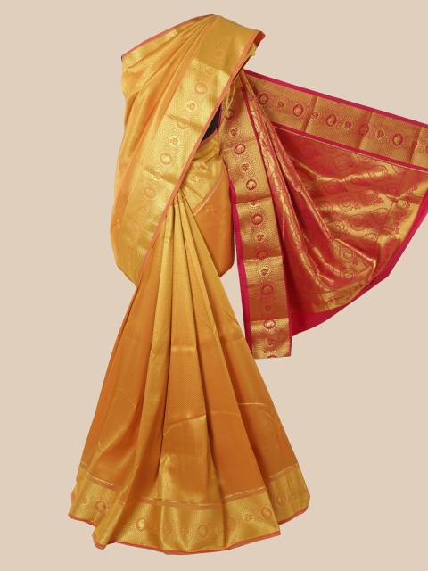 Pothys Mustard Ethnic Motifs Zari Silk Blend Saree