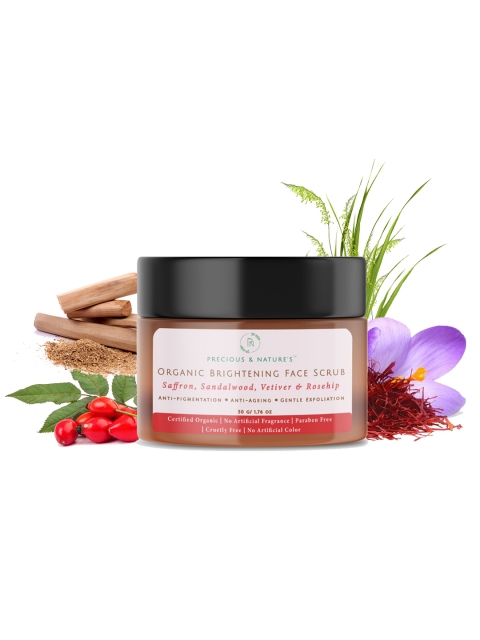 Precious and Natures Certified Organic Brightening Face Scrub 50 gm, Brown