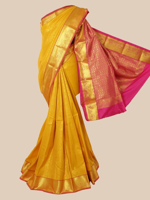 Pothys Yellow & Pink Woven Design Zari Silk Blend Saree
