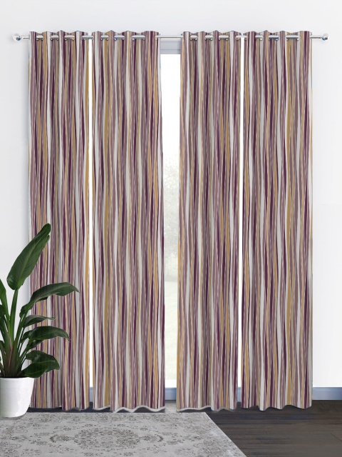 HOUZZCODE White & Purple Set of 4 Black Out Long Door Curtains