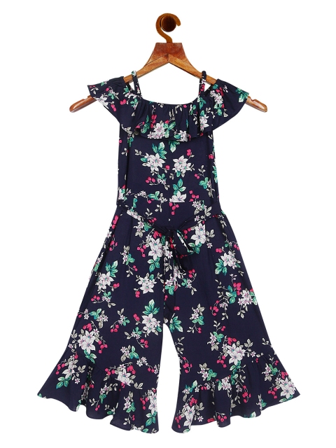 Tiny Girl Girls Navy Blue & Pink Printed Jumpsuit