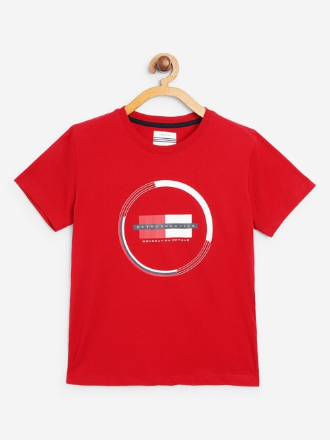 Octave Boys Red Typography Printed Cotton T-shirt
