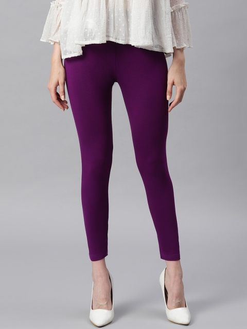 Janasya Women Purple Solid Ankle-Length Leggings