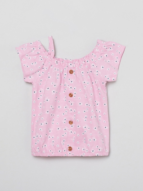 max Girls Pink Floral Regular Cotton Top