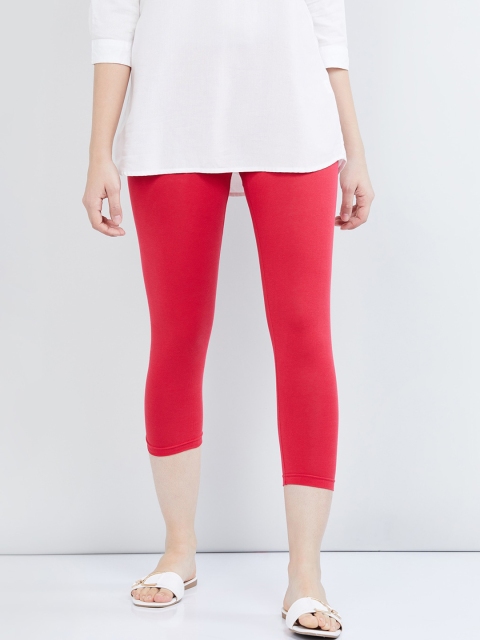 max Women Fuchsia Pink Solid Cropped Leggings
