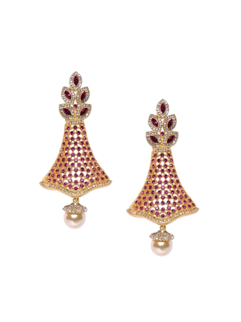 PANASH Gold-Plated Maroon AD Stone-Studded Drop Earrings