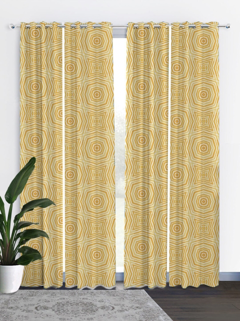 HOUZZCODE Gold-Toned & White Set of 4 Curtains