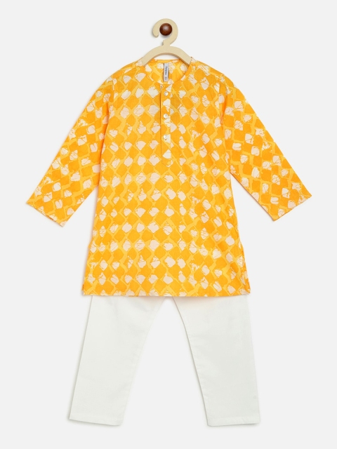 Campana Boys Yellow Printed Pure Cotton Kurta with Pyjamas