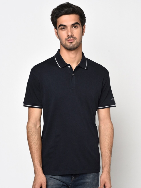 Octave Men Navy Blue Solid Polo Collar T-shirt
