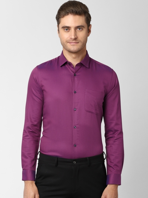 Peter England Elite Men Purple Slim Fit Solid Pure Cotton Formal Shirt