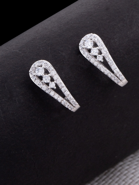 Studio Voylla Rhodium-Plated White CZ Studded Paisley Shaped Studs