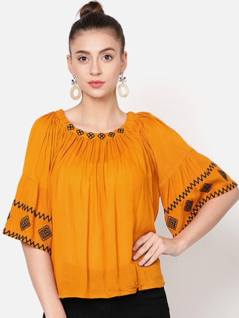 V2 Value & Variety Mustard Crepe Regular Top