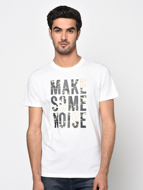 Octave Men White Printed Round Neck T-shirt