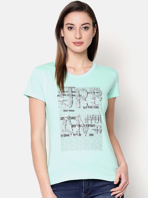 V2 Value & Variety Sea Green Printed Chambray Regular Top