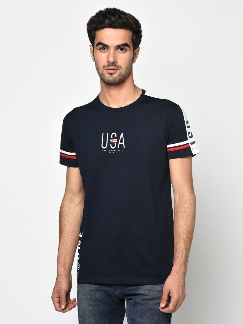 Octave Men Navy Blue Printed Round Neck T-shirt