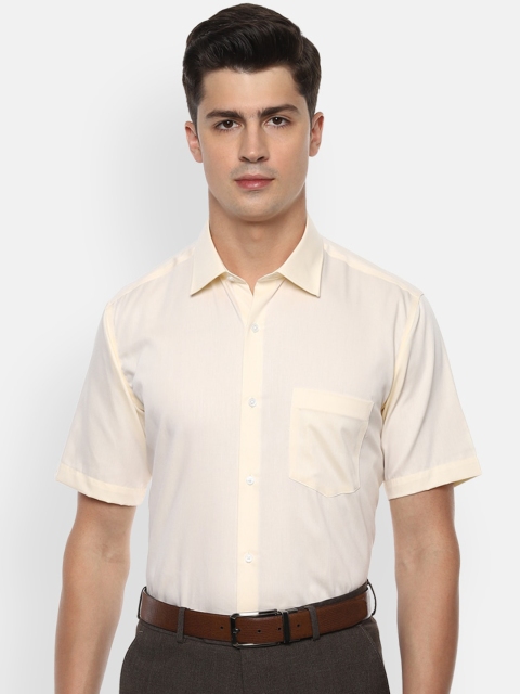 Van Heusen Men Cream-Coloured Cotton Regular Fit Solid Formal Shirt