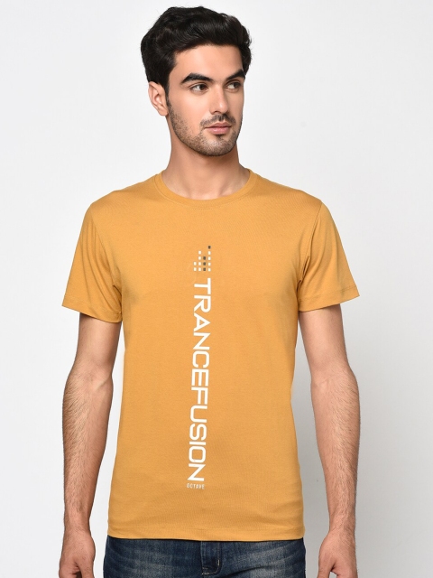 Octave Men Yellow Printed Round Neck T-shirt