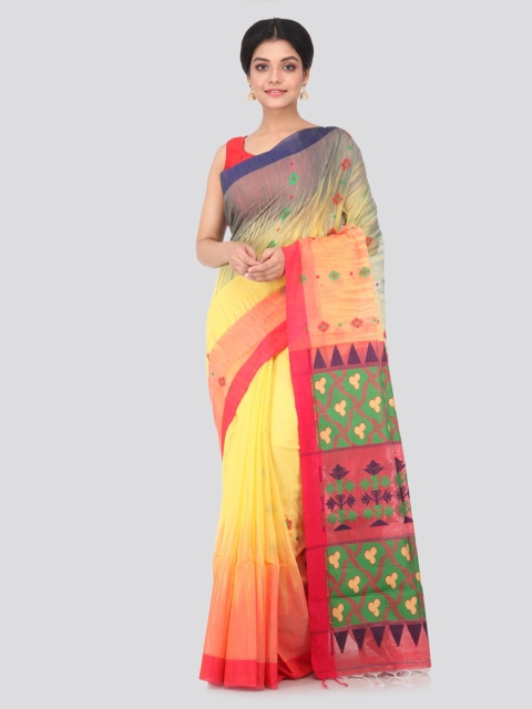 PinkLoom Yellow Woven Design Cotton Blend Handloom Saree