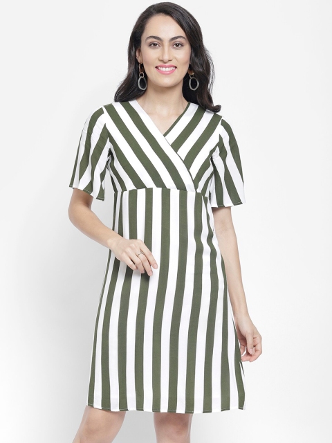 NIXX Women Green & White Striped Wrap Dress
