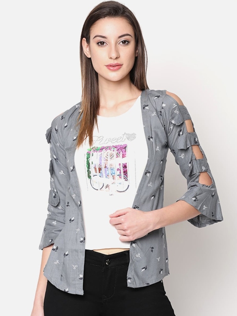V2 Value & Variety Grey Floral Regular Top