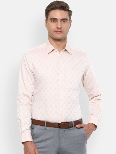 Louis Philippe Men Peach-Coloured Slim Fit Printed Pure Cotton Formal Shirt