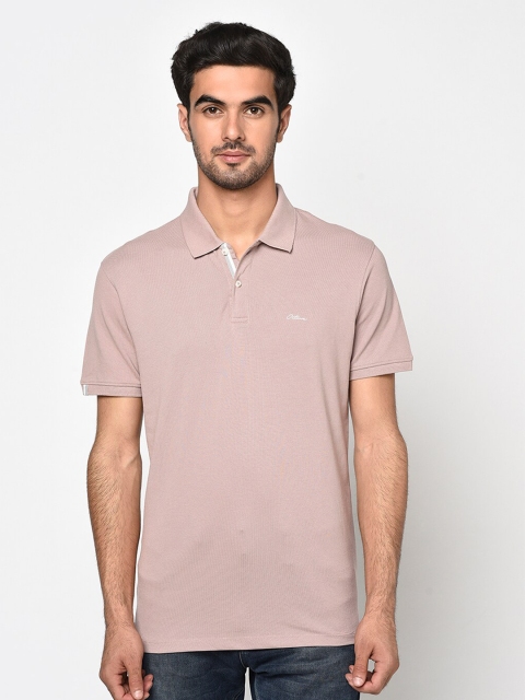 Octave Men Suede Pink Solid Polo Collar T-shirt