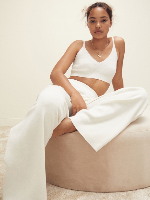 H&M Women White Solid Knitted Bralette 0993220001